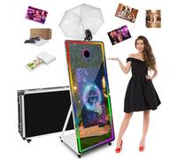 65in Magic Mirror Photo Booth Machine with 32'' Touch Screen,RGB Fill Light,Flash-Light Umbrella,Flight Case,Professional Photobooth Machine for Party (White, Machine+Printer)