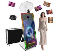 65in Magic Mirror Photo Booth Machine with 43'' Touch Screen,RGB Fill Light,Flash-Light Umbrella,Flight Case,Suitable for Photography Needs in Various Locations (White, Machine+Camera)