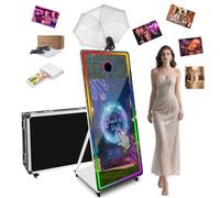 65in Magic Mirror Photo Booth Machine with 43'' Touch Screen,RGB Fill Light,Flash-Light Umbrella,Flight Case,Suitable for Photography Needs in Various Locations (White, Machine+Printer)