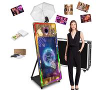 65in Magic Mirror Photo Booth Machine with 43'' Touch Screen,RGB Fill Light,Flash-Light Umbrella,Flight Case,Suitable for Photography Needs in Various Locations (Black, Machine+Printer)