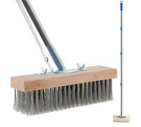 65Inch Stainless Steel Wire Broom with Long Handle, Stiff Metal Bristle Deck Scrub Brush, 4 Section Detachable Pole, Outdoor Floor Scrub Brush for Cleaning Moss, Algae, Weed