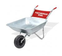 65L/100Kg Wheelbarrow with Puncture-Proof Wheel, Galvanised Steel, Silver (Black Wheel)