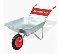 65L/100Kg Wheelbarrow with Puncture-Proof Wheel, Galvanised Steel, Silver (Red Wheel)