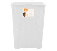 65L Drop-All Laundry Basket with Lid, Multi-Purpose Storage Bin with Knit Design BPA Free Virgin Plastic Laundry Storage Basket Lidded Washing Laundry Storage Bin Tidy 43.5 x 28 x 56cm (White)