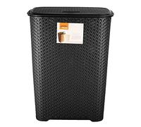 65L Drop-All Laundry Basket with Lid, Multi-Purpose Storage Bin with Knit Design BPA Free Virgin Plastic Laundry Storage Basket Lidded Washing Laundry Storage Bin Tidy 43.5 x 28 x 56cm (Black)