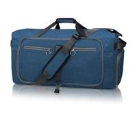 65L Duffle Bag with Shoe Compartment, Foldable Travel Duffel for Men and Women, Large Packable Bag with Water Repellent Feature,Fits Over Luggage Handles, Ideal for Travel Camp Gym Trips, Denim Blue