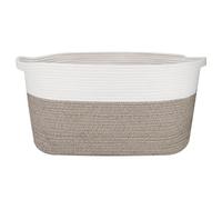 65L Extra Large Storage Cotton Rope Blanket Basket, Woven Storage Hamper | Rectangle Large Basket for Shoe Toy Towel for Laundry Living Room Bedrooms, White & Khaki, 57 x 38 x 30cm
