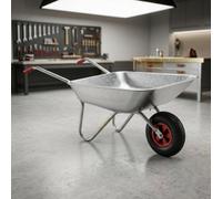 65L Garden Wheelbarrow Heavy Duty Galvanised Metal Barrow With Pneumatic Tyre