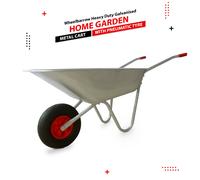 65L Heavy Duty Galvanised Wheelbarrow with Soft-Grip Handles - 100kg Load, 13in Pneumatic Wheel, Steel Tray & Frame