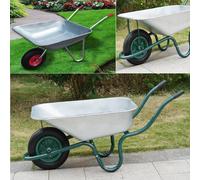 Gr8 Garden Heavy Duty Wheelbarrow 65l Litre Galvanised Steel DIY Outdoor Wheel Barrow Pneumatic Trolley Cart DIY Builders Gardening Tool