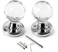 65mm Crystal Large Door Knob VIRILL Glass Door Handle Clearwith DIY Screw Set for Interior Bedroom Living Door（One Pair)