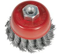 65mm Twisted Knot Wire Cup Brush Wheel - Steel Filaments - M10 x 1.25mm Thread