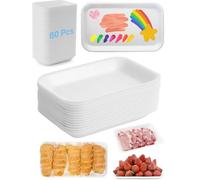 65pcs Crafts Foam Trays 8.3'' x4.33'', White Foam Rectangle Meat Tray Food Tray for School DIY Crafts Printmaking Trays Meat Tray Food Tray