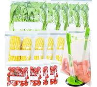 65PCS Reusable Freezer Bags, (L/M/S) Sealable Food Pouches with Bag Stand Holder, BPA Free Leakproof Food Storage Bags Zip Seal for Sandwich Vegetable Meat Grains Snacks