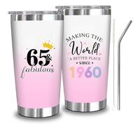 65th 1960 Birthday Gifts for Women, 65 Year Old Birthday Cups Gifts for Her, Birth Day Decorations for Woman, Cool 65th Gift for Women Turning 65, 65 and Fabulous 20 OZ Stainless Steel Tumbler