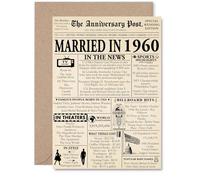65th Anniversary Card for Men Women - Newspaper Married in 1960 - Happy 65 Year Wedding Anniversary Card for Partner Husband Wife Companion, A5 Anniversaries Greeting Cards