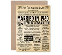 65th Anniversary Card for Men Women - Vintage Newspaper Married in 1960 - Happy 65 Year Wedding Anniversary Card for Husband Partner Wife Companion, A5 Anniversaries Greeting Cards