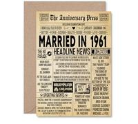 65th Anniversary Card for Men Women - Vintage Newspaper Married in 1961-65 Year Wedding Anniversary Card for Partner Wife Companion Husband, A5 Anniversaries Greeting Cards