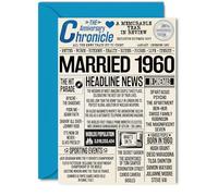 65th Anniversary Cards for Men Women - Married 1960 Newspaper - Happy 65 Wedding Anniversary Card for Husband Wife Grandma Grandad Nan Vintage Retro 1960, 5x7 Inch Greeting Cards
