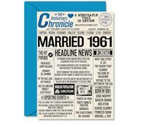 64th Anniversary Cards for Men Women - Married 1961 Newspaper - Happy 64 Wedding Anniversary Card for Husband Wife Grandma Grandad Nan Vintage Retro 1961, A5 Greeting Cards