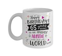 65th Birthday Aunt Mug - 65 Years Loveliest Auntie Present - Happy Birthday Aunt Age Milestone Novelty Coffee Cup for Her (15oz)