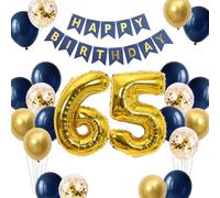 65th Birthday Balloons Decorations for Men Women, 24Pcs Navy Blue Gold 65th Birthday Confetti Balloons Kit, Large 65 Foil Numbers for Mother Dad 65 Years Anniversary Party Decor Supplie(65th)