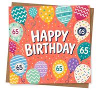 65th Birthday Card, 65th Birthday Card, Colourful Balloon Design with Happy Message, Milestone for Him or Her