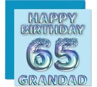 65th Birthday Card for Grandad - Blue Glitter Party Balloons - Happy Birthday Cards for 65 Year Old Grandad from Grandson Granddaughter, 145mm Bday Greeting Cards Gift