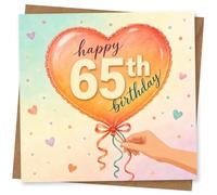 65th Birthday Card for Her, Heart Balloon, Pastel Hearts