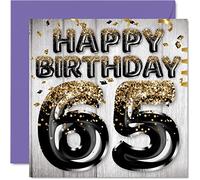 65th Birthday Card for Men - Black & Gold Glitter Balloons - Happy Birthday Cards for 65 Year Old Man Dad Grandad Grandpa Gran Uncle, 145mm Bday Greeting Cards Gift