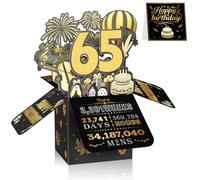65th Birthday Card for Men & Women, 3D Pop Up Birthday Greeting Card, Black & Gold 65 years old Birthday Decorations & Gifts for Him or Her, Ideal for Father, Mother, Sister, and Special Cousin