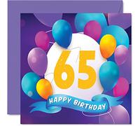65th Birthday Card for Men Women - Balloon Party - Happy Birthday Cards for 65 Year Old Man Woman Mum Dad Auntie Uncle Grandad Nan Gran Grandma Grandpa, 145mm Bday Greeting Cards Gift