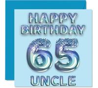 65th Birthday Card for Uncle - Blue Glitter Party Balloons - Happy Birthday Cards for 65 Year Old Uncle from Nephew Niece, 145mm Bday Greeting Cards Gift