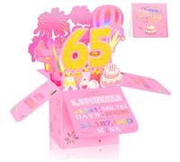 65th Birthday Card for Women, 3D Pop Up Birthday Greeting Card, Pink & Gold 65 Years Old Birthday Decorations for Her, Ideal for Father, Mother, Sister, and Special Cousin