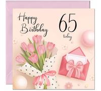 65th Birthday Card for Women - Ladies Pink floral Birthday Cards for year 65 old woman Sixty Five, Sixty Fifth Daughter Friend Niece Granddaughter Wife Girlfriend Girls Mum Aunt for her