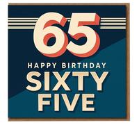 65th Birthday Card - Happy Birthday Sixty Five - Retro Typography - Milestone Age Greeting Card for Him or Her - Blank Inside - A5 with Envelope