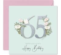 65th Birthday Cards for Women - Fancy Floral Flowers - Happy Birthday Card for 65 Year Old Woman Wife Sister Grandma Auntie, 145mm Bday Greeting Cards