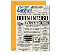65th Birthday Cards for Women Men - Born In 1960 Newspaper - Happy 65 Birthday Card for Grandma Grandad Nan Vintage Retro Back In 1960, 5x7 Inch Bday Greeting Cards