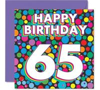 65th Birthday Cards for Women Men - Funky Rainbow Dots - Happy Birthday Card for 65 Year Old Woman Man Nanny Brother Friend Uncle, 145mm Bday Greeting Cards