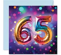65th Birthday Cards for Women Men - Rainbow Foil Balloon - Happy Birthday Card for 65 Year Old Woman Man Brother Neighbour Dad Grandad, 145mm Bday Greeting Cards