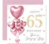 65th Birthday Cards for Women, Pink Glitter Balloons | Happy Birthday Card for 65 Year Old Woman Neighbour Auntie Nan Cousin, 145mm Bday Greeting Cards