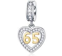 65th Birthday Charms fit Pandora Christmas Bracelet, 18K Golden Number 65 Dangle, 925 Sterling Silver 65 Anniversary Heart Necklace Beads with Birthstone, Gifts for Grandma/Mother in Law/Nana