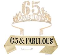 65th Birthday Decorations, 65th Birthday Sash and Tiara for Women, Happy 65th Birthday Decorations for Women, 65 and Fabulous Birthday Decorations