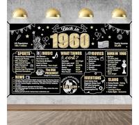 65th Birthday Decorations Back in 1960 Banner Backdrop for Women Men, Black Gold Happy 65 Birthday Sign Poster Party Supplies, Sixty-Five Year Old Bday Photo Background Decor for Indoor Outdoor