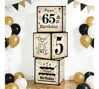 65th Birthday Decorations Boxes for Men Women - 3pcs Vintage Happy 65th Birthday Boxes 11.8×11.8×11.8 Inches, Cheers to 65 Year Old Table Decorations Party Supplies