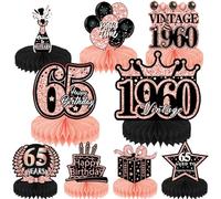65th Birthday Decorations Centerpieces Women - 9 Pcs Vintage Rose Gold 65th Birthday Honeycombs Centerpieces Table Decor For 65 Year Old Birthday Party Aniversary Decor