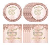 65th Birthday Decorations for Women Rose Gold 65th Birthday Party Paper Plates and Napkins 65 Years Old Table Decorations Happy Sixty-five Years Old Tableware for Woman Vintage 1960 65 Years Party