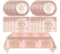 65th Birthday Decorations for Women,Rose Gold 65th Birthday Plates and Napkins,Tablecloth,65 Year Old Tableware Party Supplies Disposable Dinnerware Table Decor Favors for Women 1960 Party