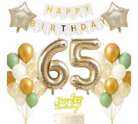 65th Birthday Decorations Set Light Gold White Sage Green Theme Happy Birthday Banner Balloon Decor Photo Backdrop for Women Men Adults Turning 65 Age 65 Party Supplies Celebration Decor