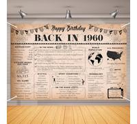65th Birthday Decorations Vintage Back in 1960 Backdrop Banner, 6 x 4 ft Vintage 1960 Happy Birthday Photography Background Supplies